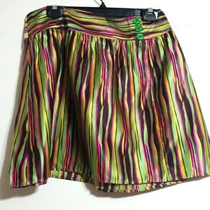 New Parameter Silk Midi Mini Skirt Green Multicolored Abstract Art Print sz 10